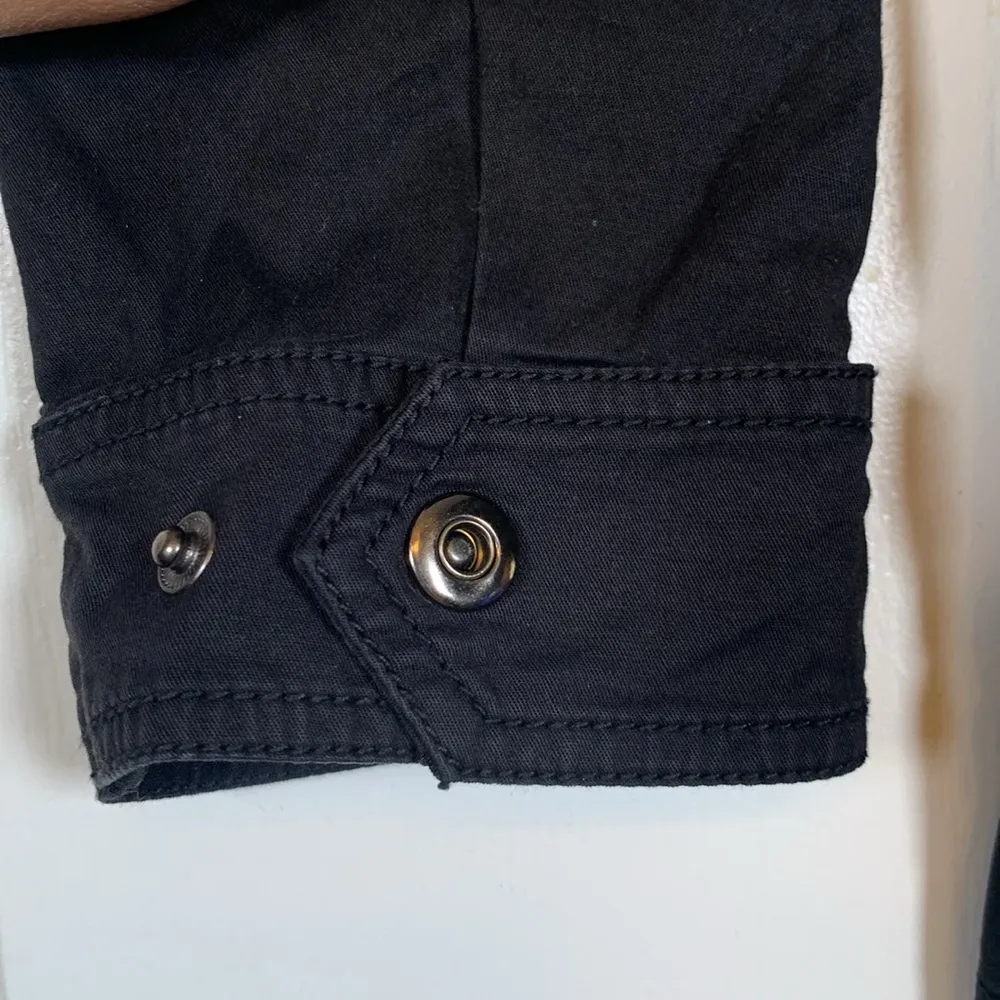 Marrakech Anthropologie Black Stretch Twill Utility Jacket Small EUC #0643-OC - Image 6