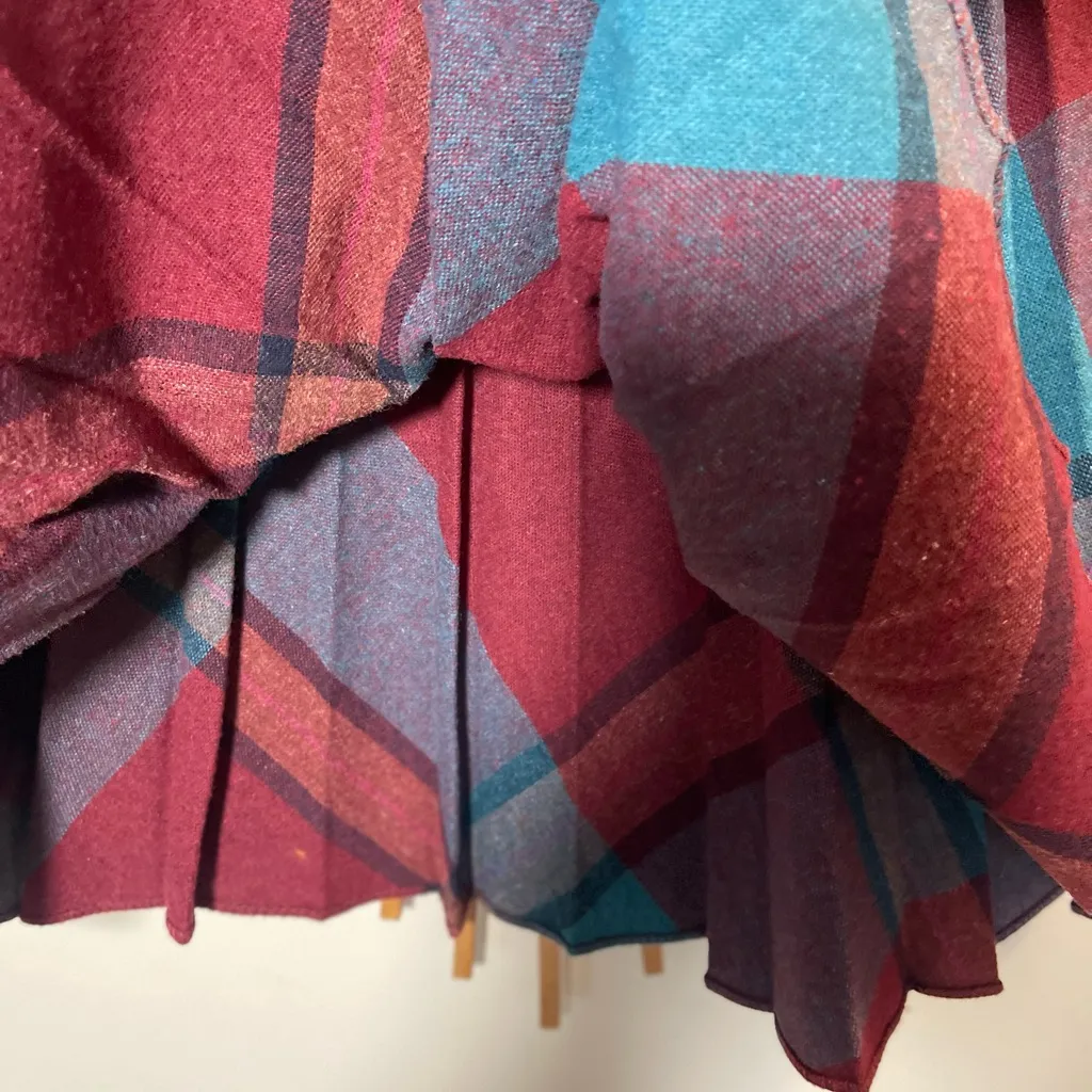 VTG Plaid Pleated Wool Skirt Midi Skirt Red Multi 60’s - Image 5