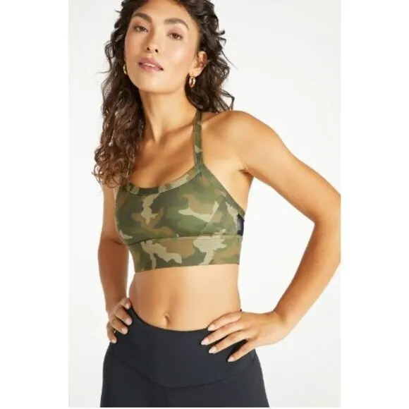 JustFab Sports Bra Size 1X Green‎ Camo Print Mesh BackAthletic Workout Yoga Top - Image 5