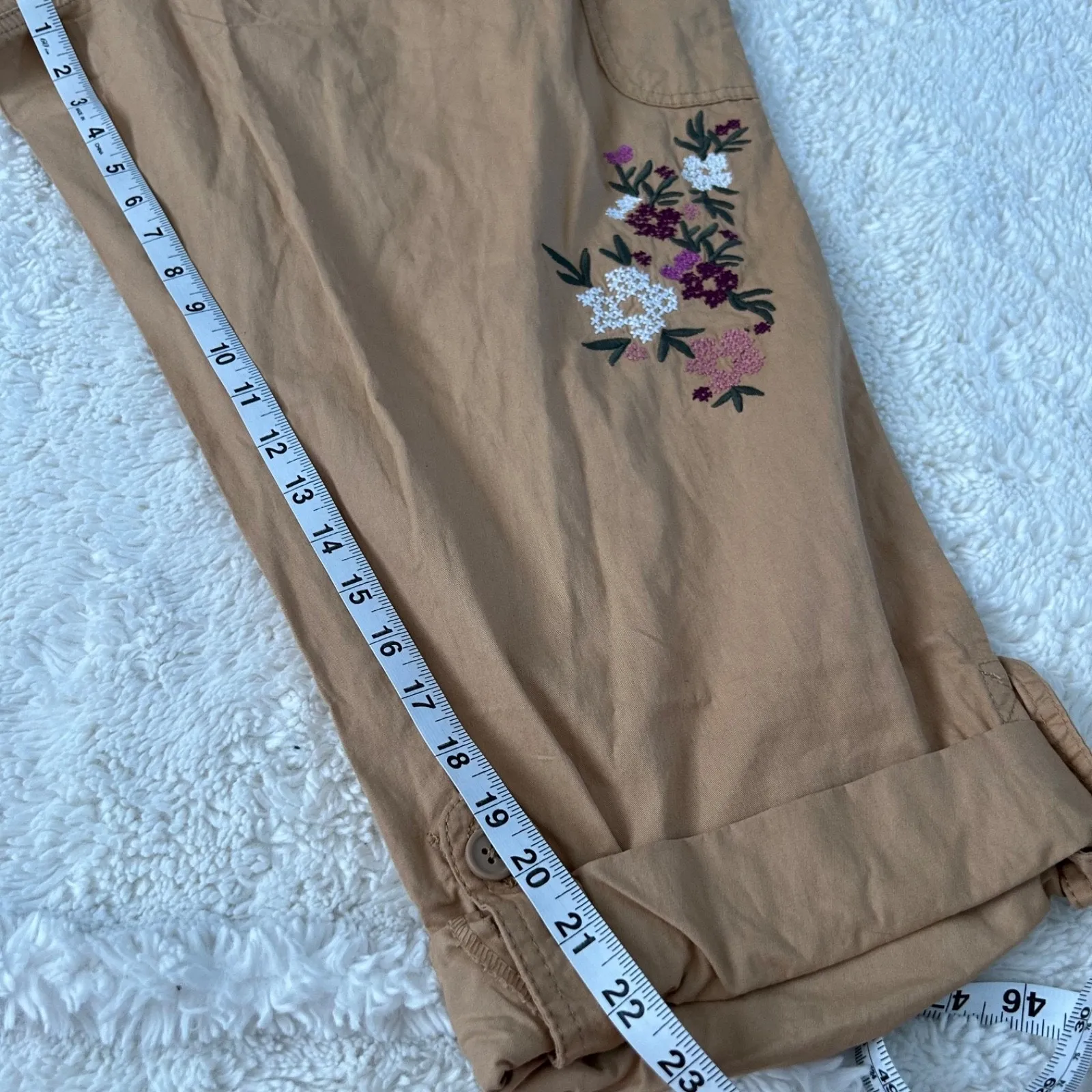 NWT Woman Within Women's Sz 22W Plus Sz Khaki Tan Embroidered Floral Pants - Image 5