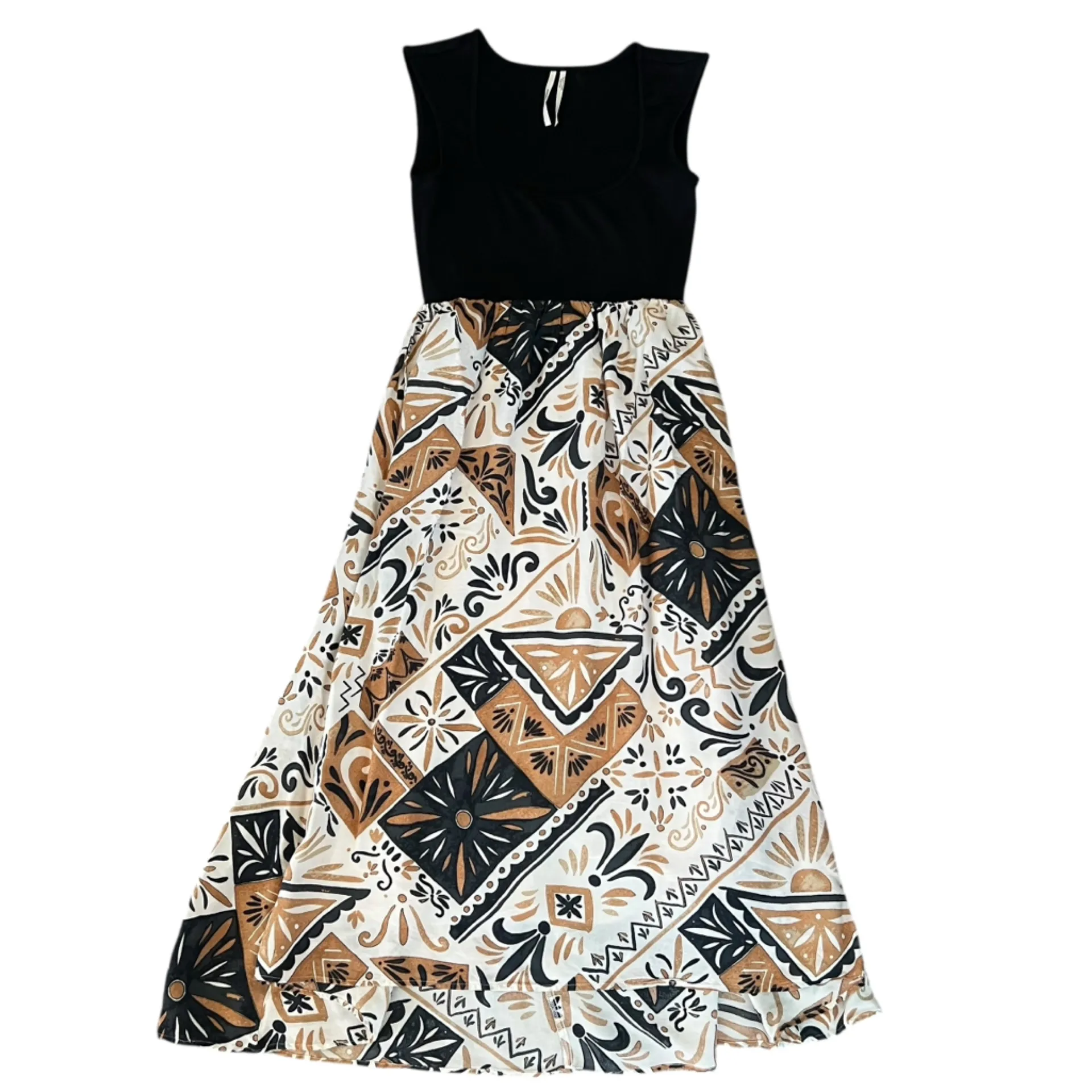 Anthropologie Women’s Sleeveless Printed Twofer Geometric Orange Maxi Dress - Image 11