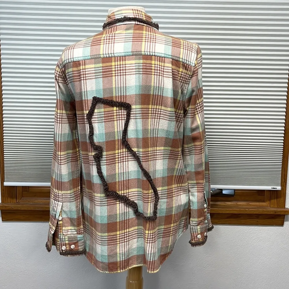 Dylan by True Grit Burnt Orange Plaid Fringe Detail Button Down Plaid Shirt - Image 7