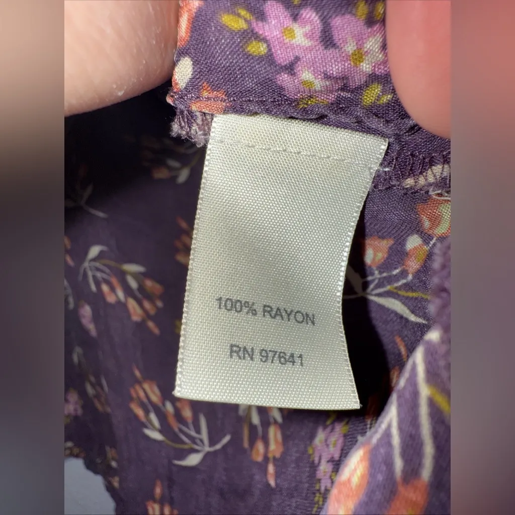 J Jill Purple Floral Rayon Puff Sleeve Short Sleeve‎ Top XL - Image 4