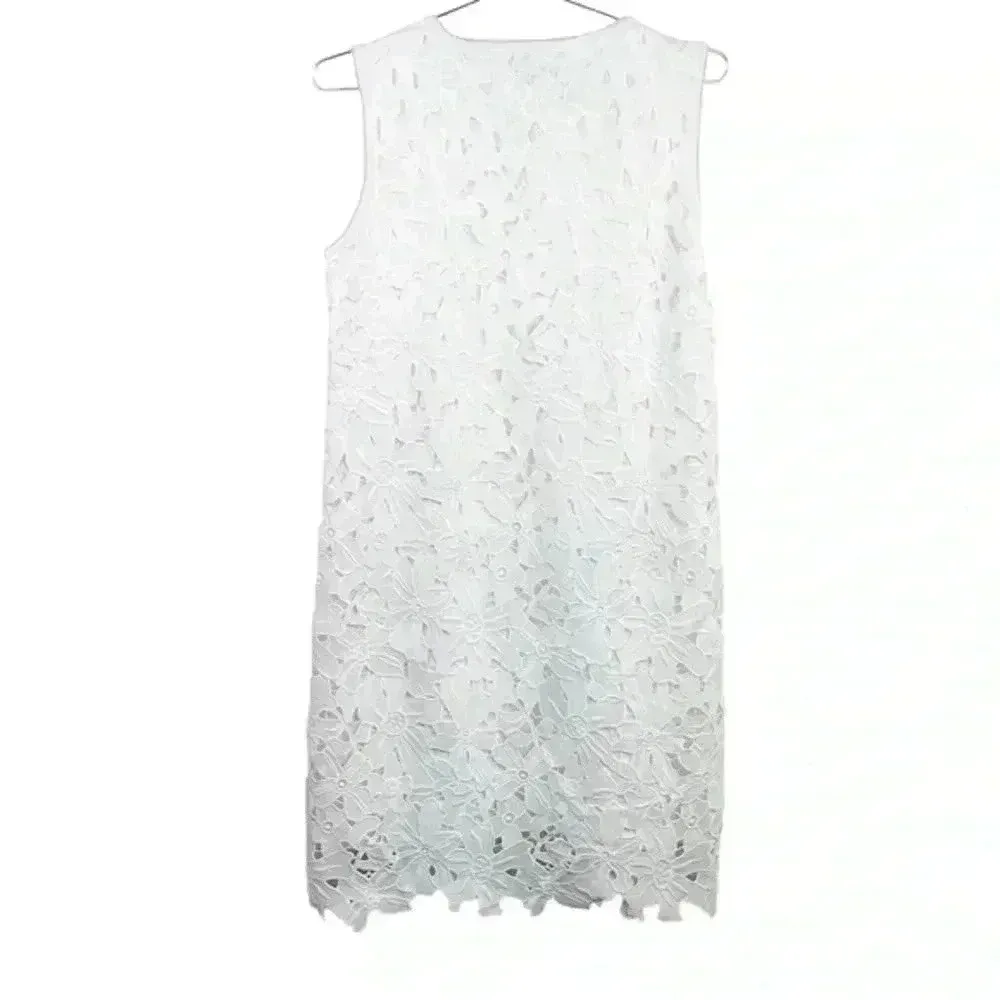 Luisa Cerano‎ White Floral Eyelet Lace Sleeveless Sheath Dress Size 6 - Image 3