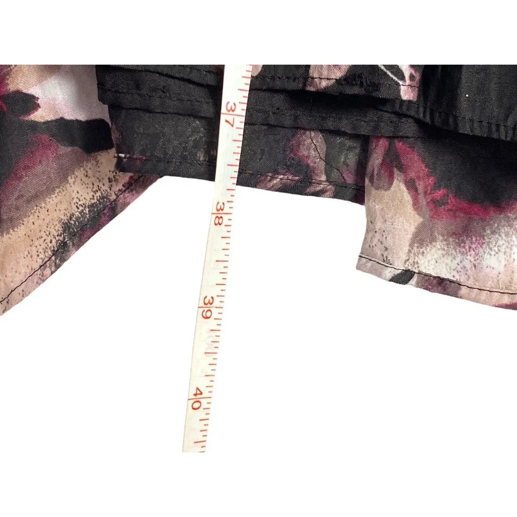 Jennifer Lopez Smocked Waist Floral Mock-Wrap Dress 3/4‎ Sleeve Black Multi  Med - Image 4