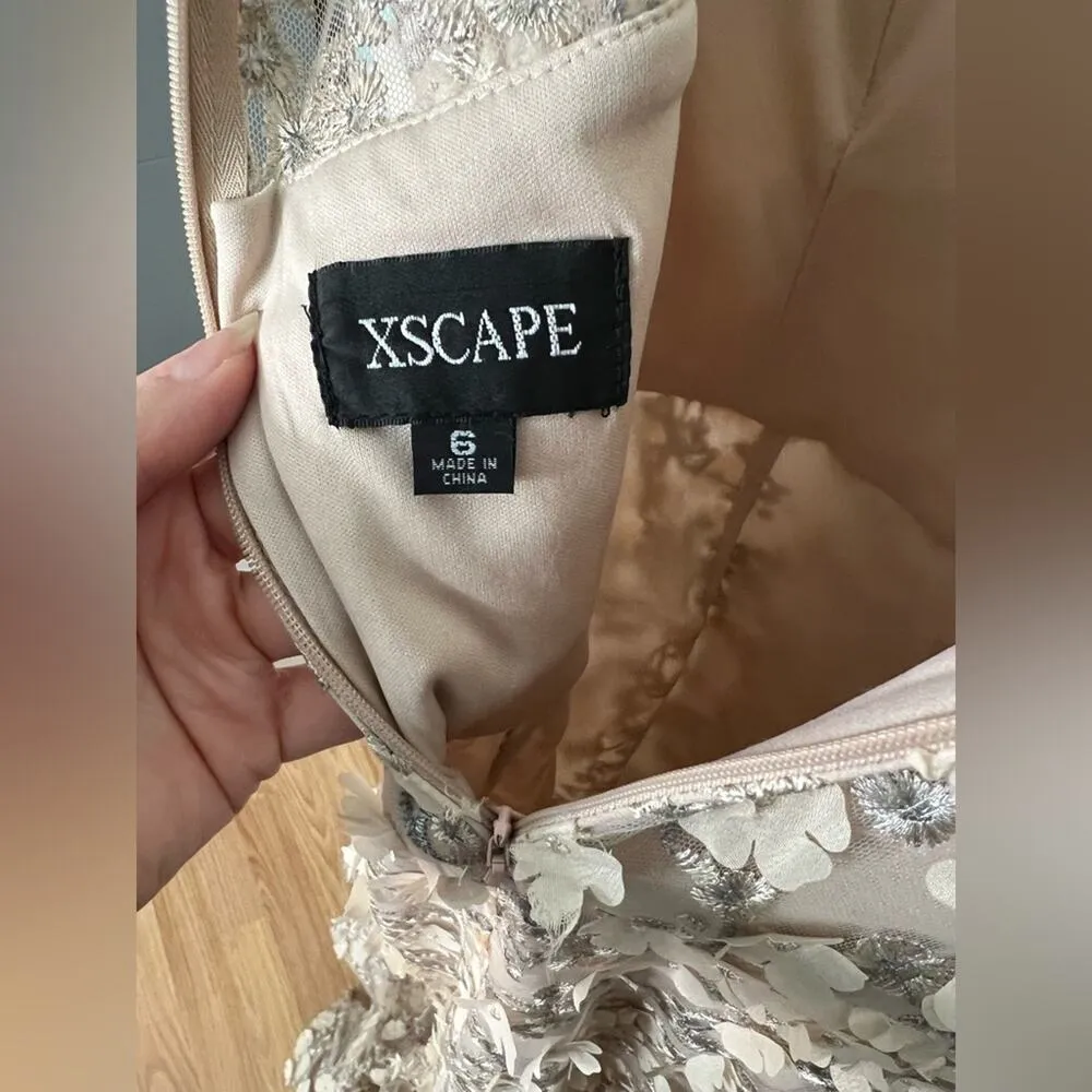 XSCAPE Embroidered 3D Floral Appliqué Champagne Blush Gown 6 - Image 11