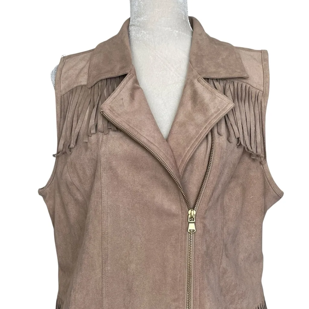 Chico’s Faux Suede Fringe Bohemian Vest Women’s Size 2 US L/12 Tan Festival - Image 5