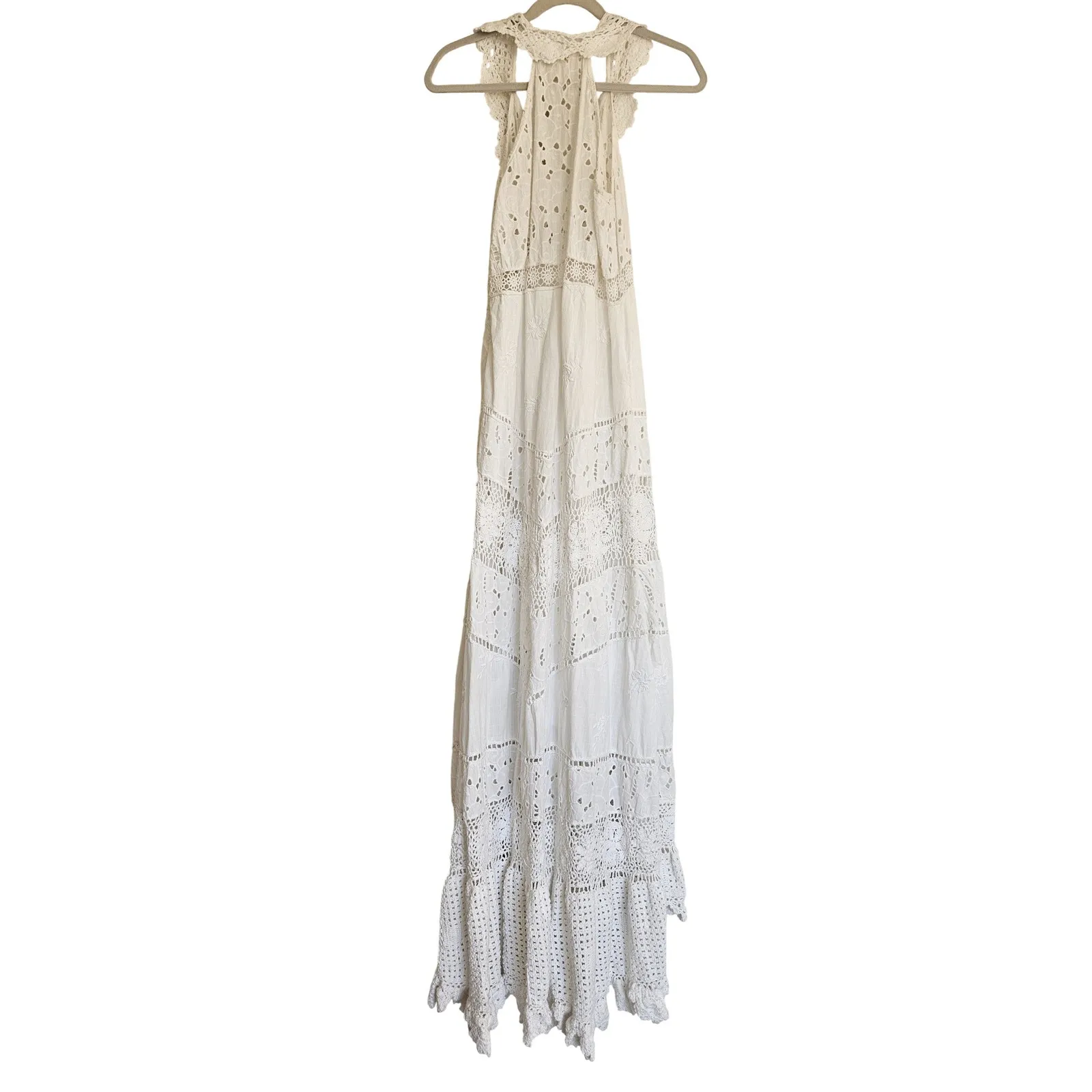Free People LoveShackFancy Hasina Gown White Vacation Beach US 6 - Image 8