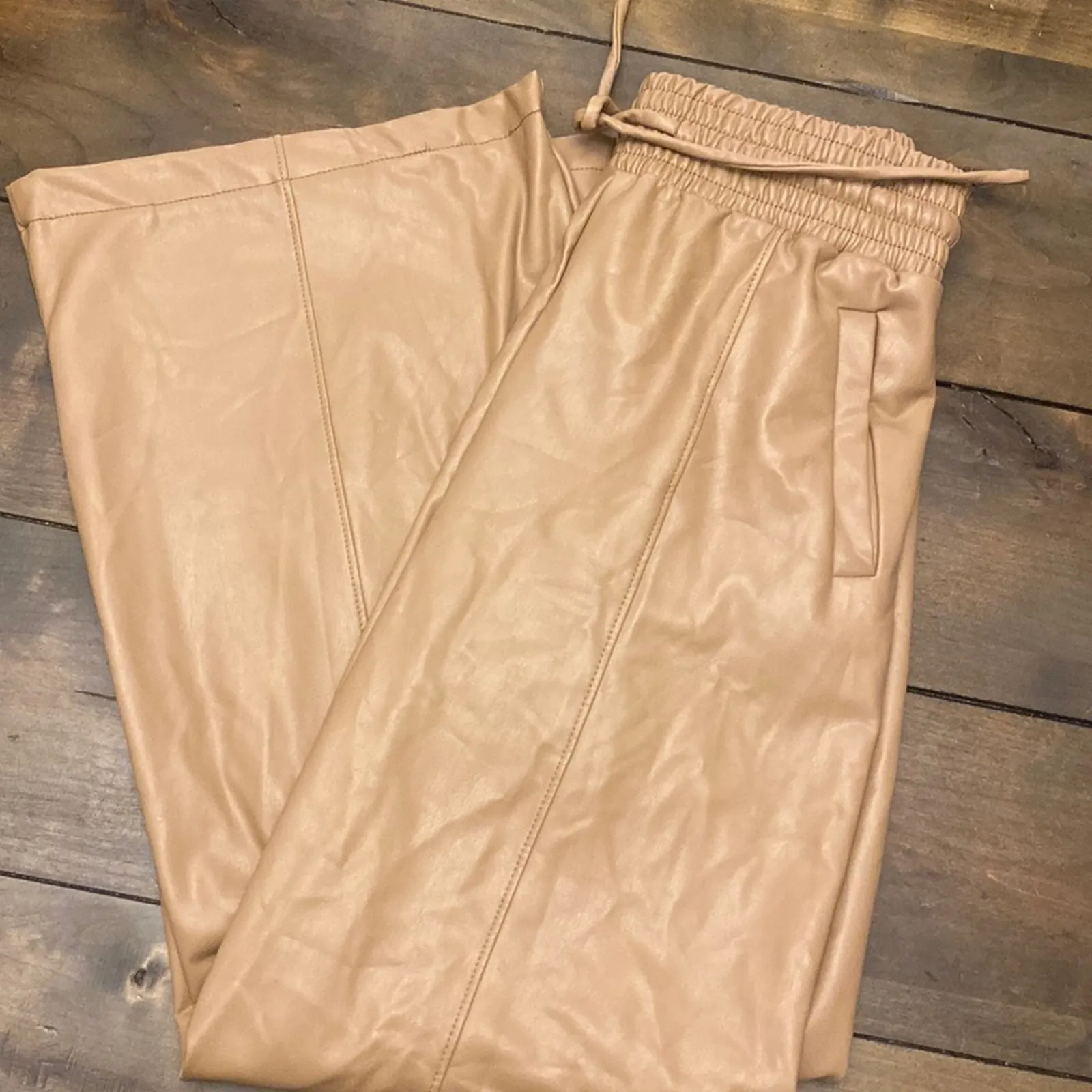 Open Edit Womens Small Faux Leather Wide Leg Pants ElastiC waist - Image 2