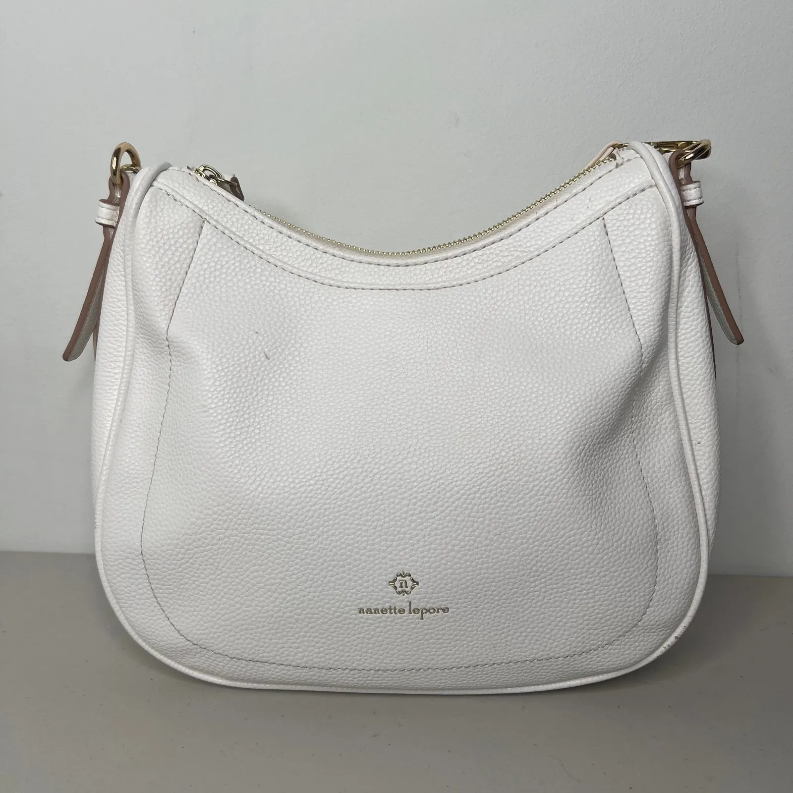 Nanette Lepore White Pebbled Crescent Crossbody Bag - Image 8