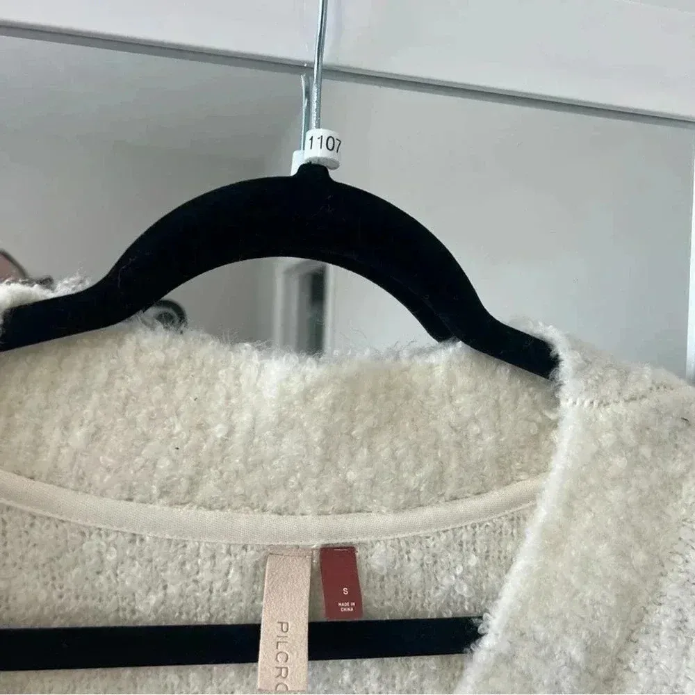 Anthropologie Pilcro Ivory Teddy V-neck Oversized Tunic Sweater S - Image 9