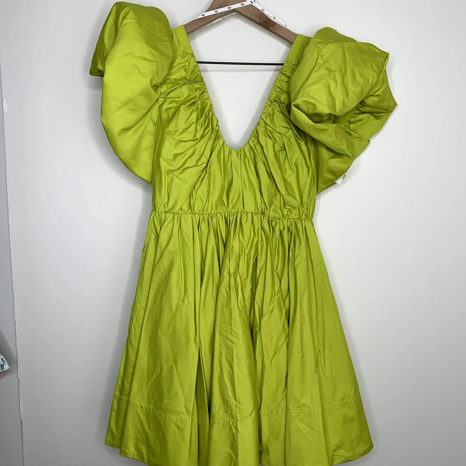 AJE Gretta Bow Back Mini Dress In Chartreuse Green Womens Size 8 New - Image 4