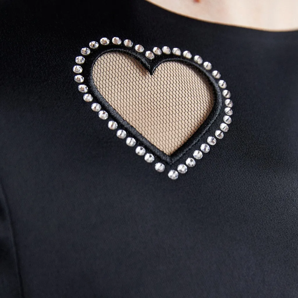 Alice + Olivia Clyde Crystal-Embellished Heart Shift Minidress Black Size 4 NWOT - Image 10