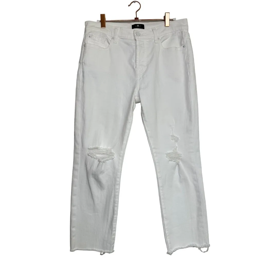 7 for All Mankind Josefina Boyfriend Jean Size 28 Broken Twill White New - Image 2