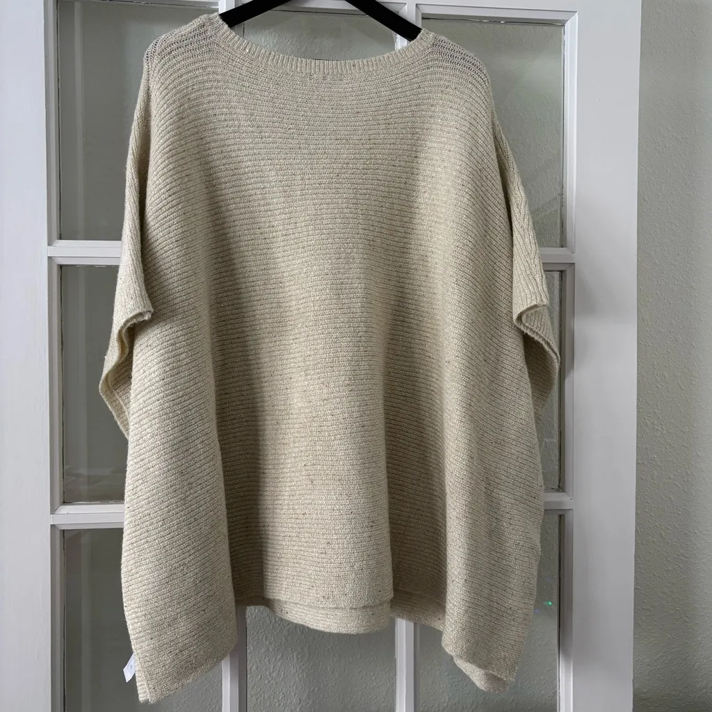Ann Taylor Cream Boatneck Knit Poncho with Gold Shimmer Size M/L NWT - Image 7