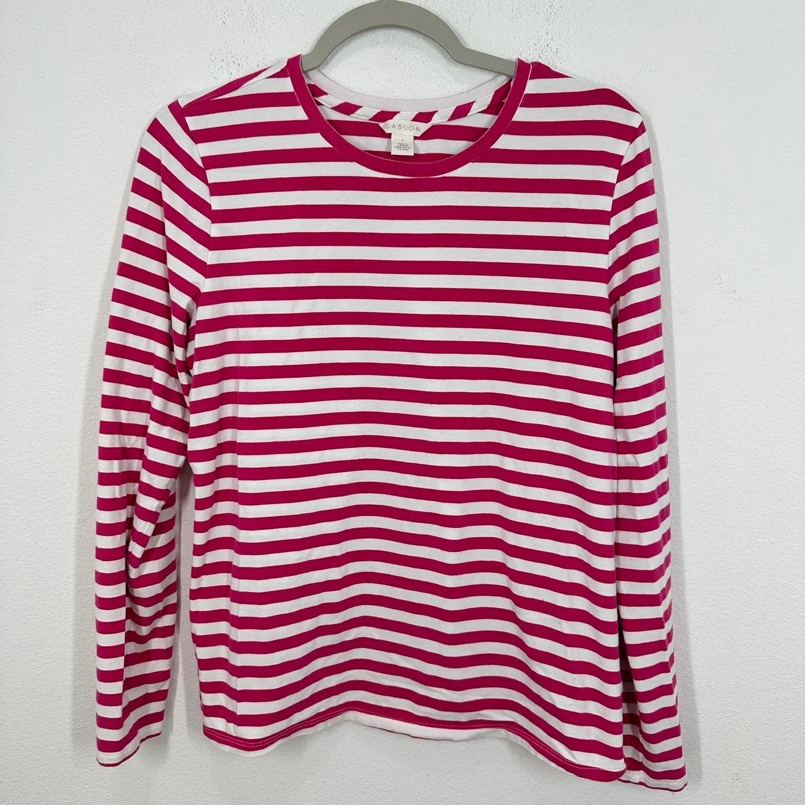 CASLON Nordstrom Women's Pink Striped Long Sleeve Crew Neck Casual Top Size L - Image 3