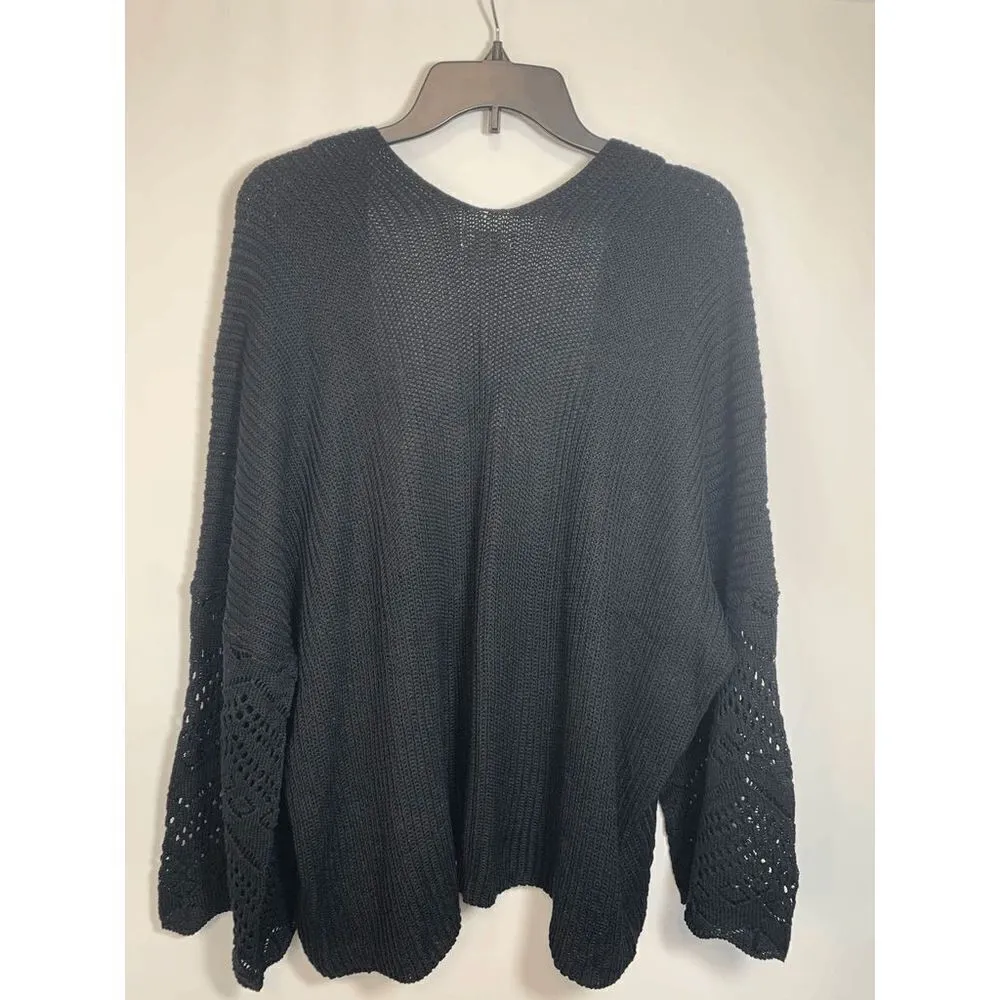 Umgee Open 3/4 Sleeve Black Knit Cardigan - Image 3