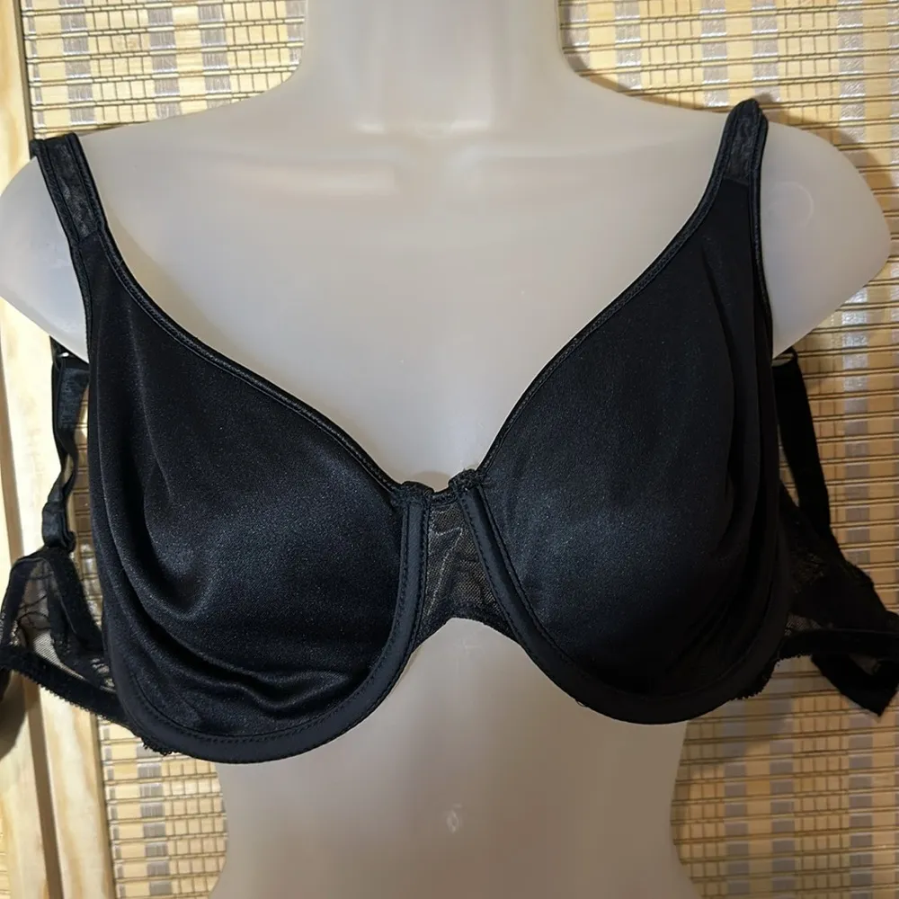 Black Satin and Mesh Jacquard Print Underwire Bra Brand Unknown See Measurements Size undefined - Image 14