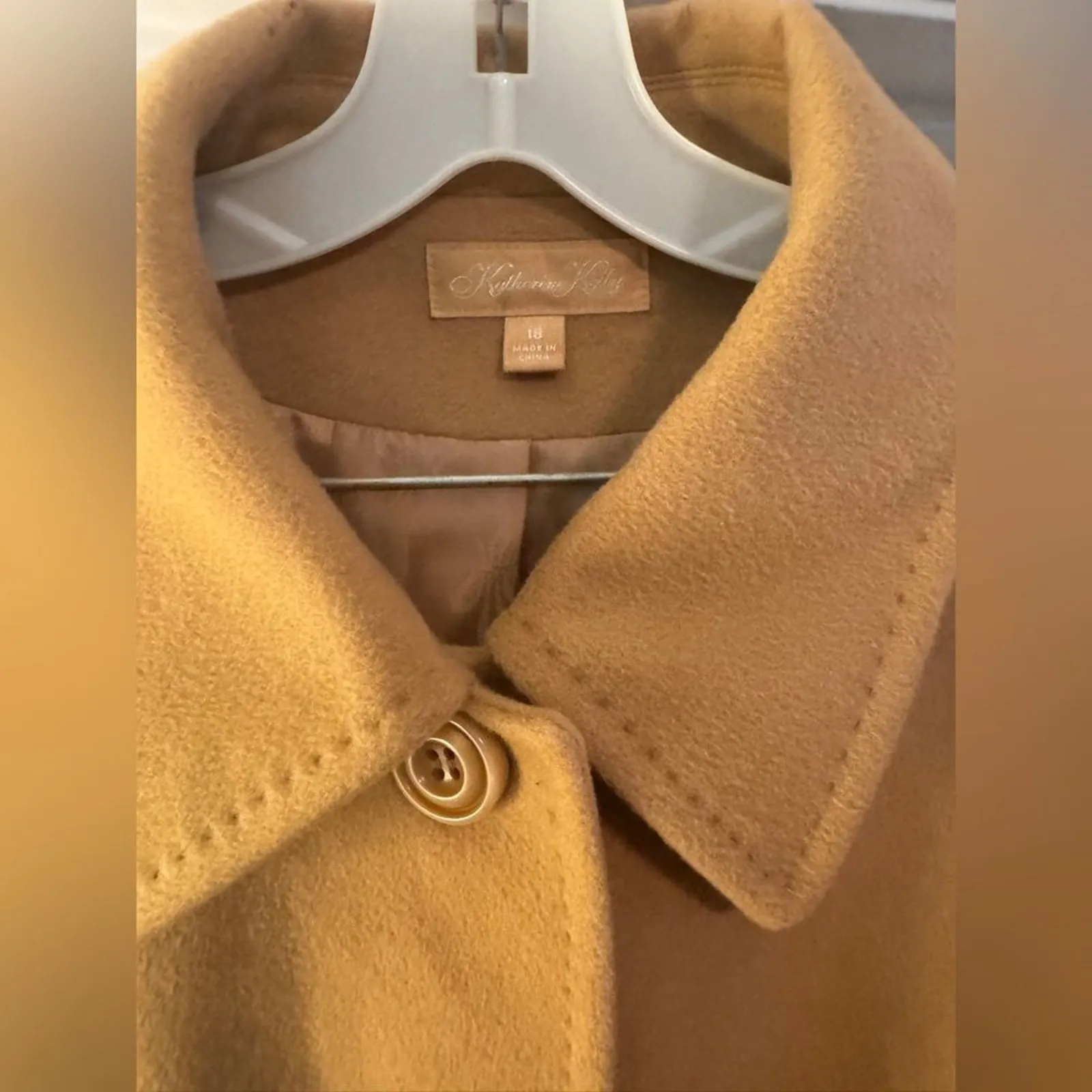 KATHERINE KELLY 100% Cashmere Camel Trench Coat Size 18 New w/o Tag MSRP $1,399 Tan - Image 5