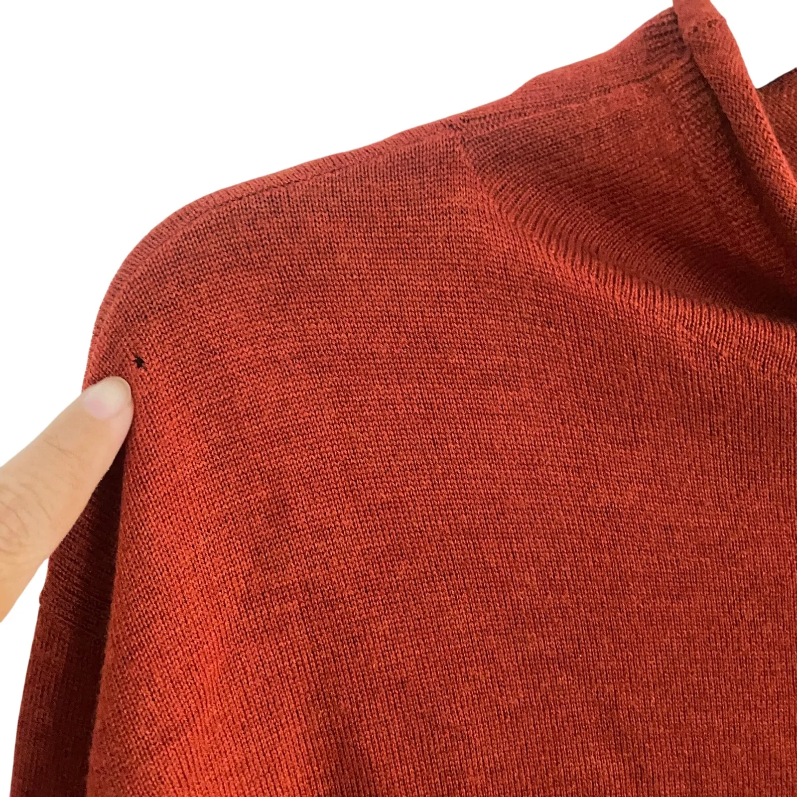 Garnet Hill Burnt Orange Mock Neck Long Sleeve Merino Wool Sweater Size S FLAWED - Image 2