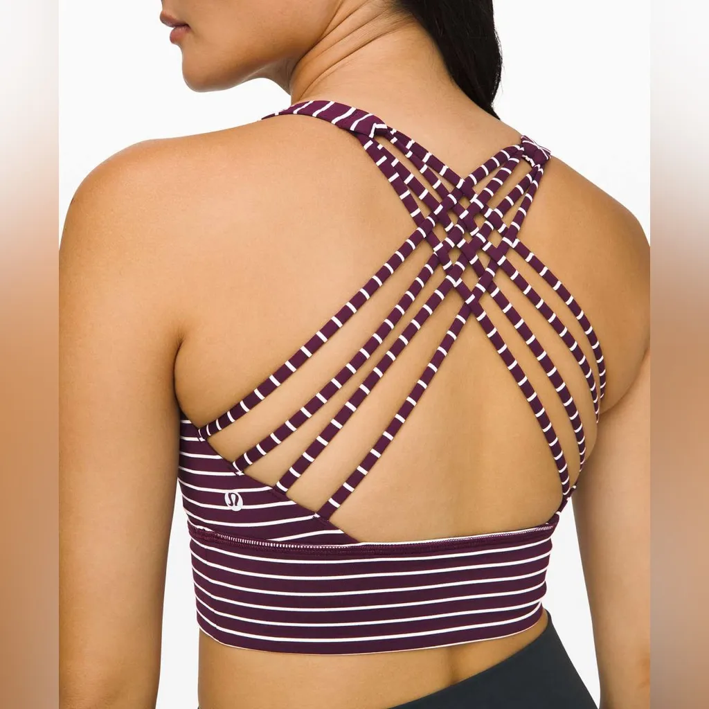 Lululemon Free to Be Bra Wild Long Line Luxtreme Parallel Stripe Adobe and White - Image 2
