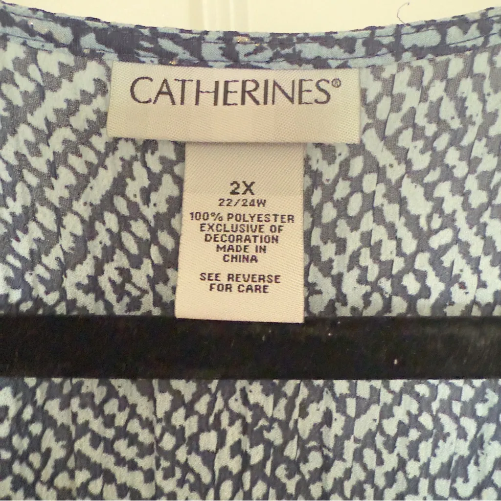 Catherines 2X Blue Beige Geometric Embroidered Glitter Artsy Fairy Tunic Top - Image 6