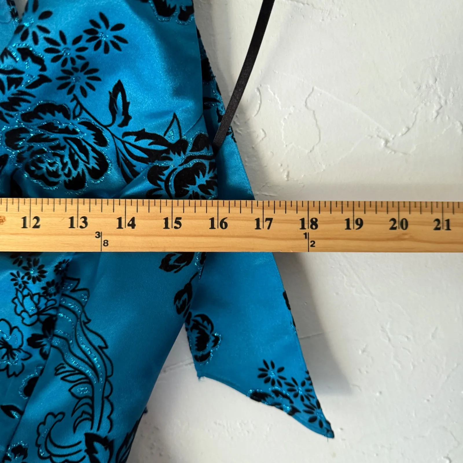 Teal Halter Dress Floral Fit Flare Tulle Trim‎ Whimsigoth Fairy Grunge Y2k Blue Size 8 - Image 3