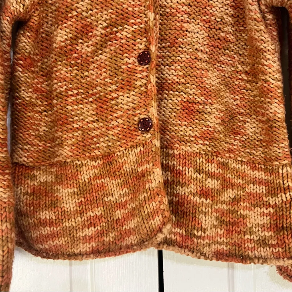 Tinu & Stu Chunky Knit Wool Orange Collared Cardigan Sweater Size Medium Womens - Image 6