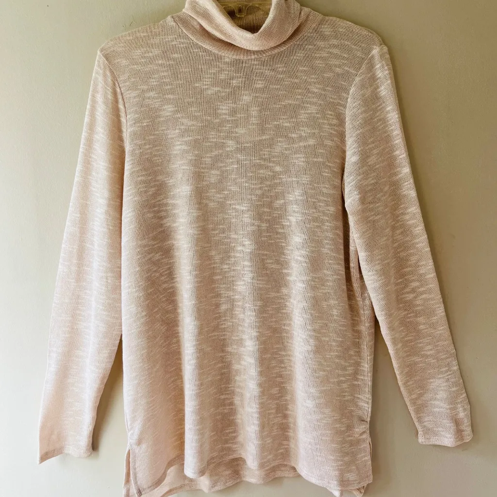 Dressbarn‎ Sz L Pullover Turtleneck Cream Gold Stretch Long Sleeve Side Slits - Image 9