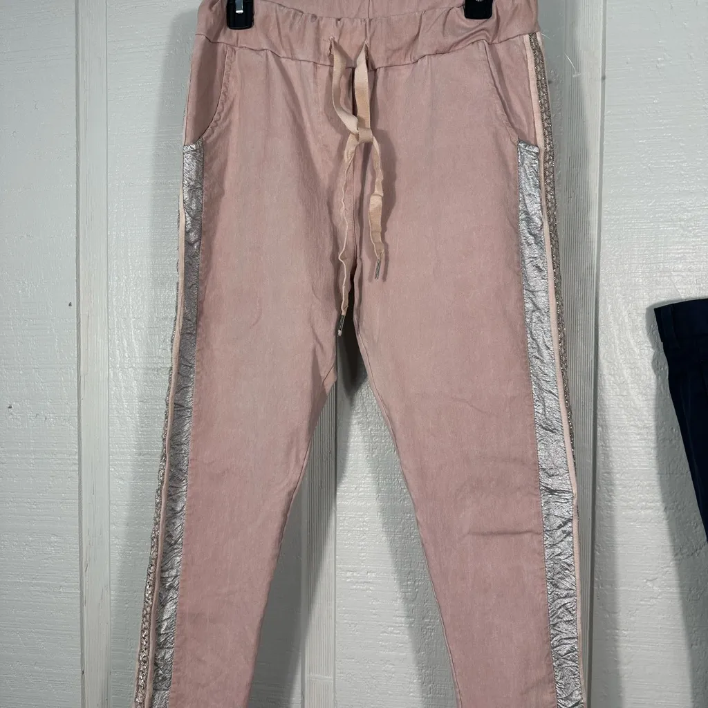 Brand Bazar Pink and Silver Elastic Waist Pants No Size, See Measurement… - Image 3