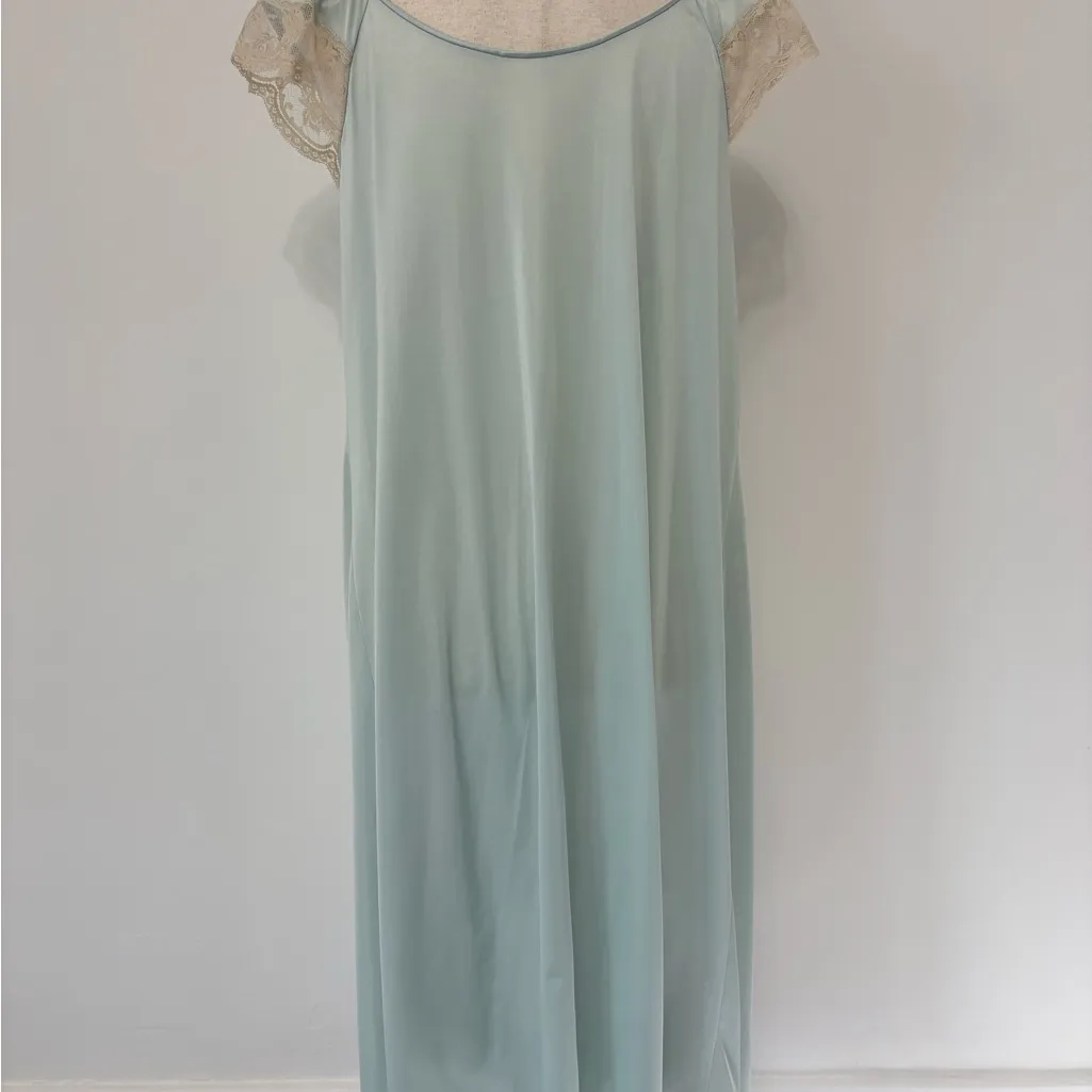 Vintage Lorraine Nylon Lace Blue Slip Dress & Robe Sz M - Image 7