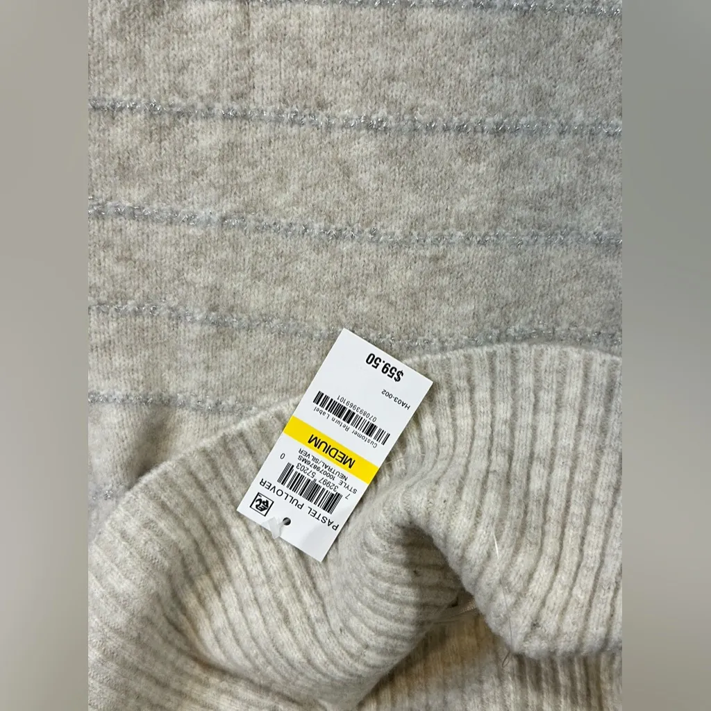 Style & Co. Womens Off White / Silver‎ Striped Turtleneck Soft Pullover Sz M NWT - Image 5