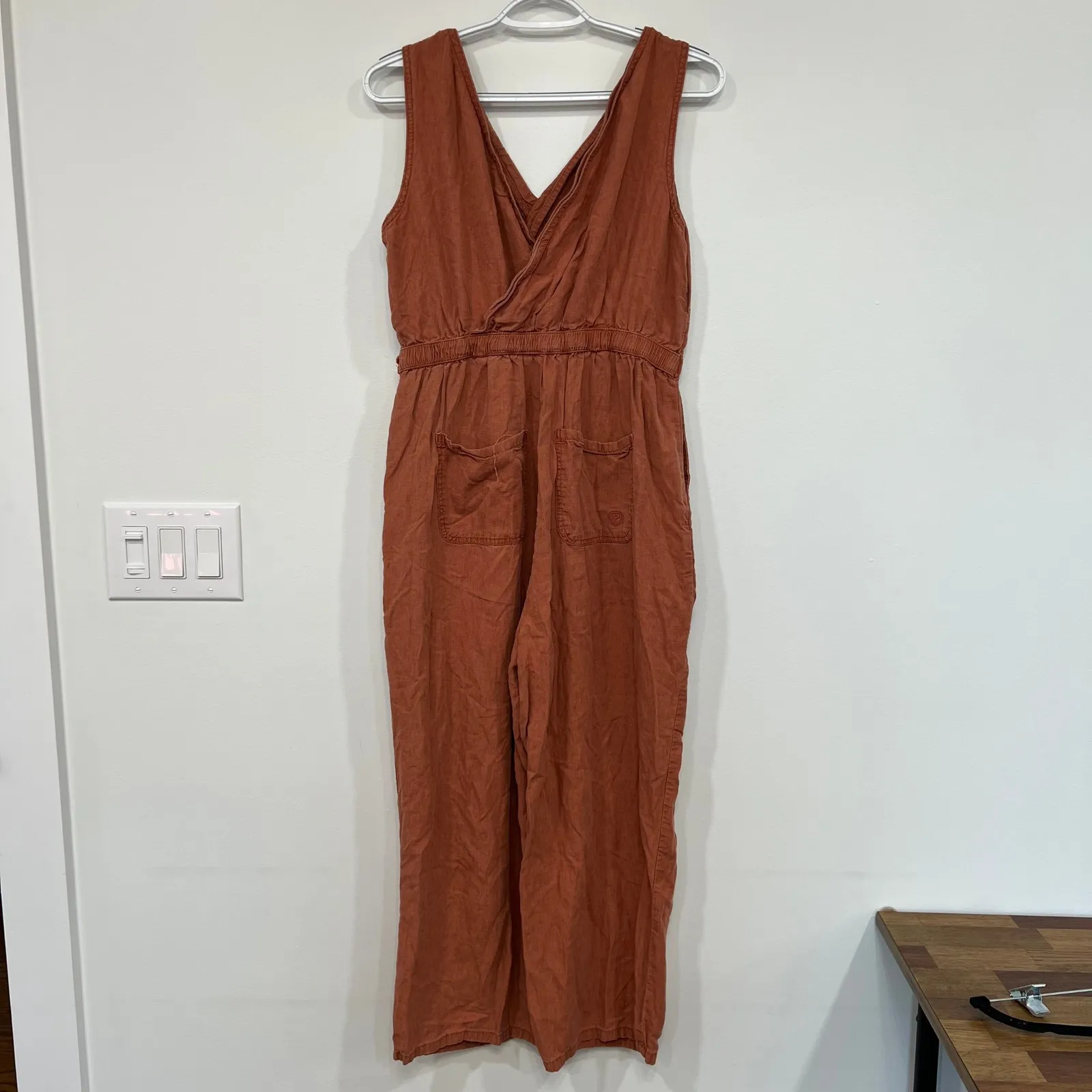 KUHL Womens Fresco Jumpsuit Medium Lyocell Linen Wide Leg Sleeveless V Neck - Image 3