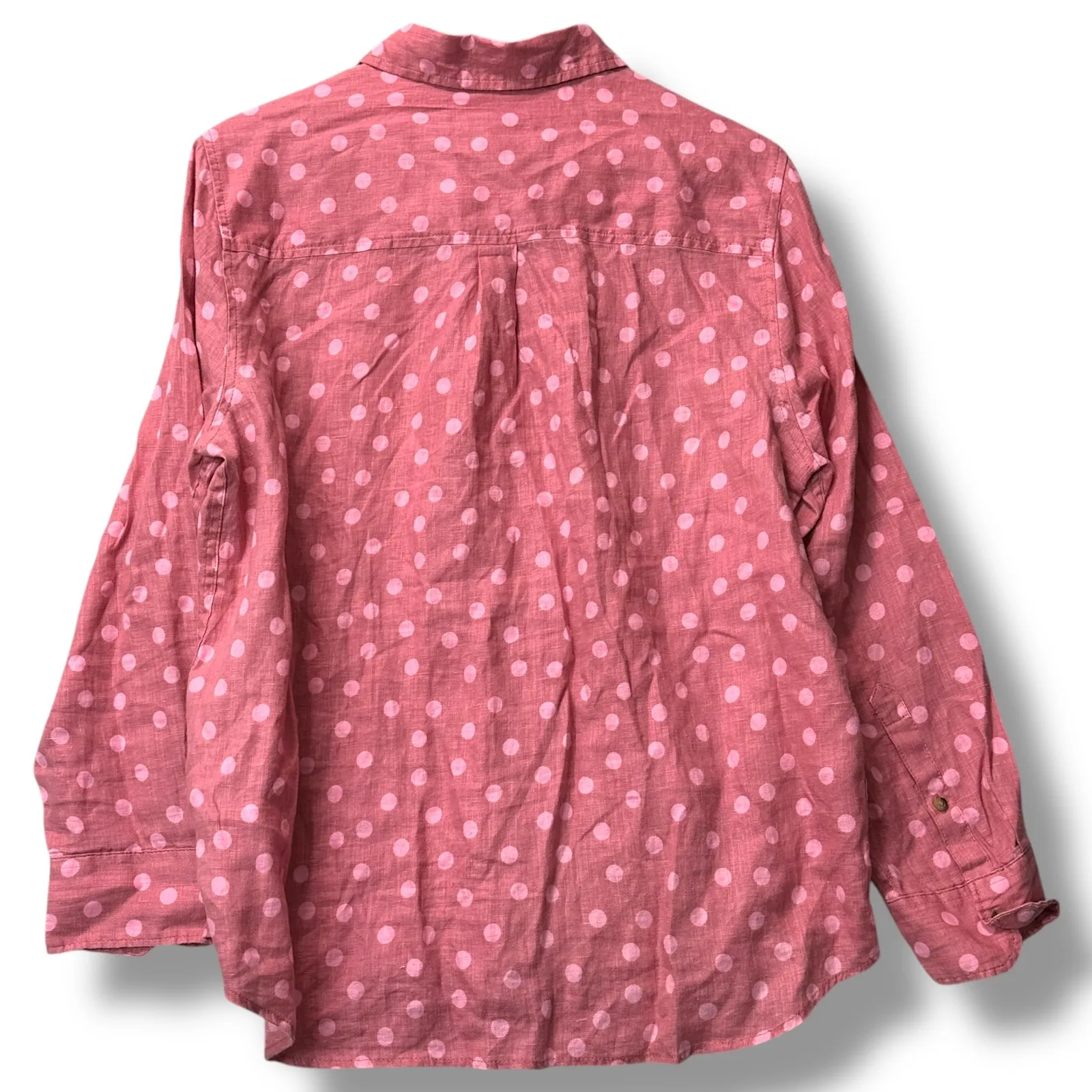 M&S Marks & Spencer US 12 Red Pink Polka Dot 100% Linen Button‎ Shirt Women - Image 2