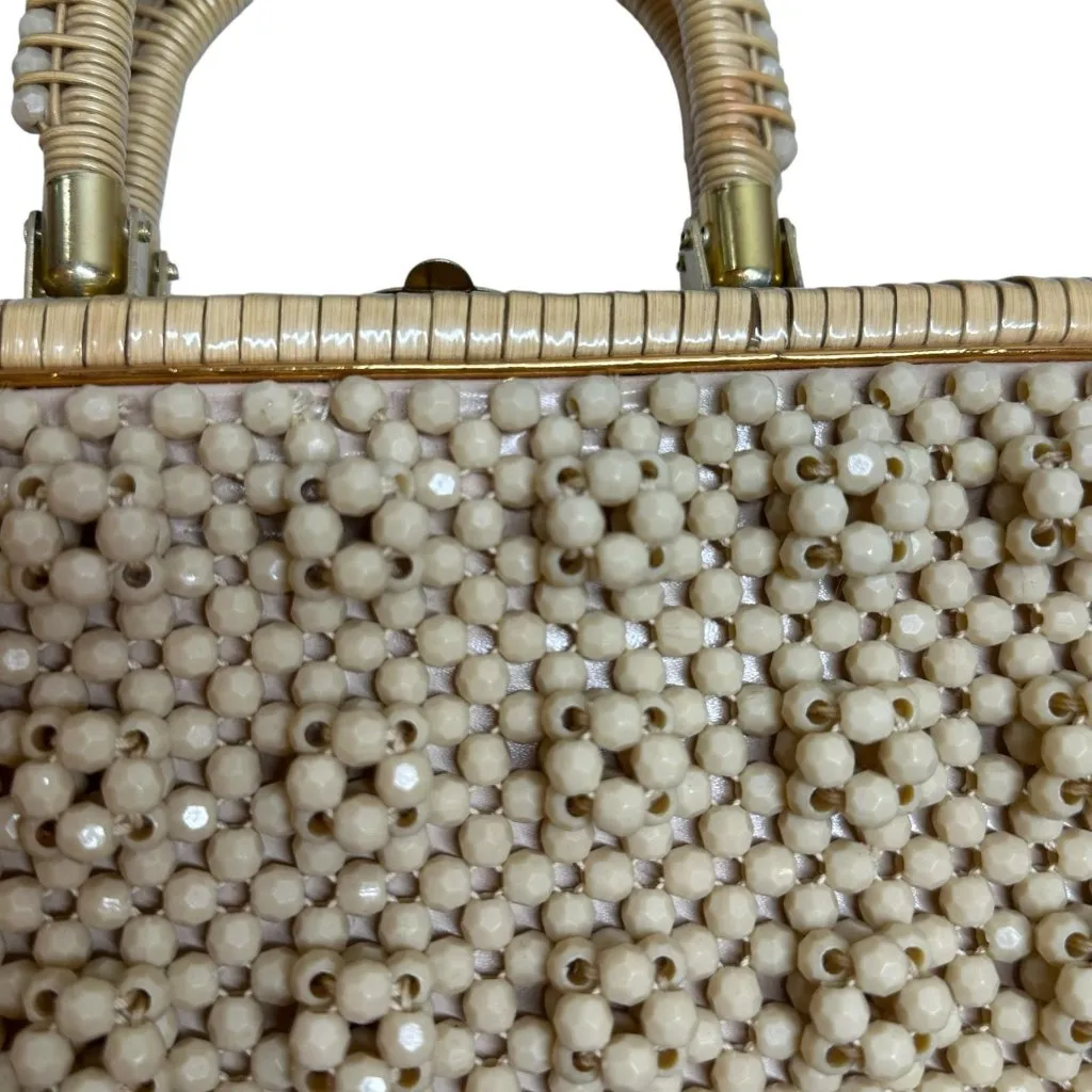 Vintage MCM 1950's Beaded Natural Straw Box Bag Hong Kong Handbag Tan - Image 4