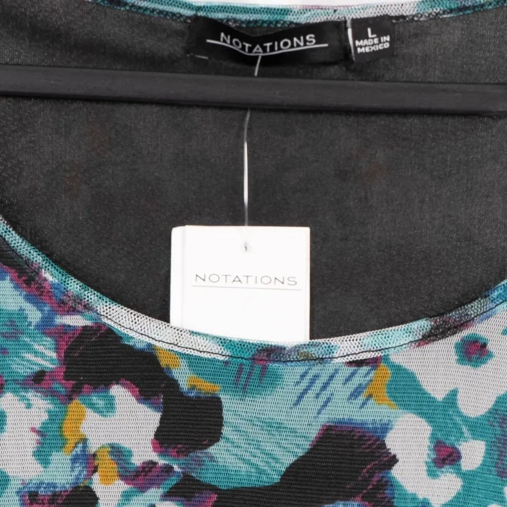 Abstract Floral Ruffle Tank L Womens NEW Scoop Neck Black Teal Purple Y2K Tiered - Image 4