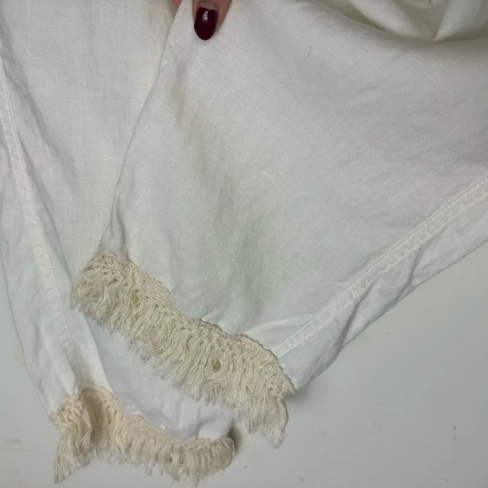 Nicole Miller 100% Linen White Cargo Straight Leg Tapered Pants Sz Large Fringe - Image 7