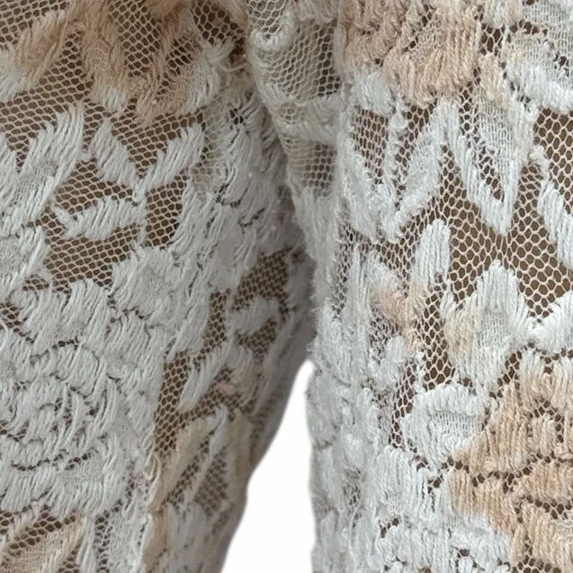 T Party Floral Lace Sheer Long Sleeve Tunic Top Womens Small - Image 11