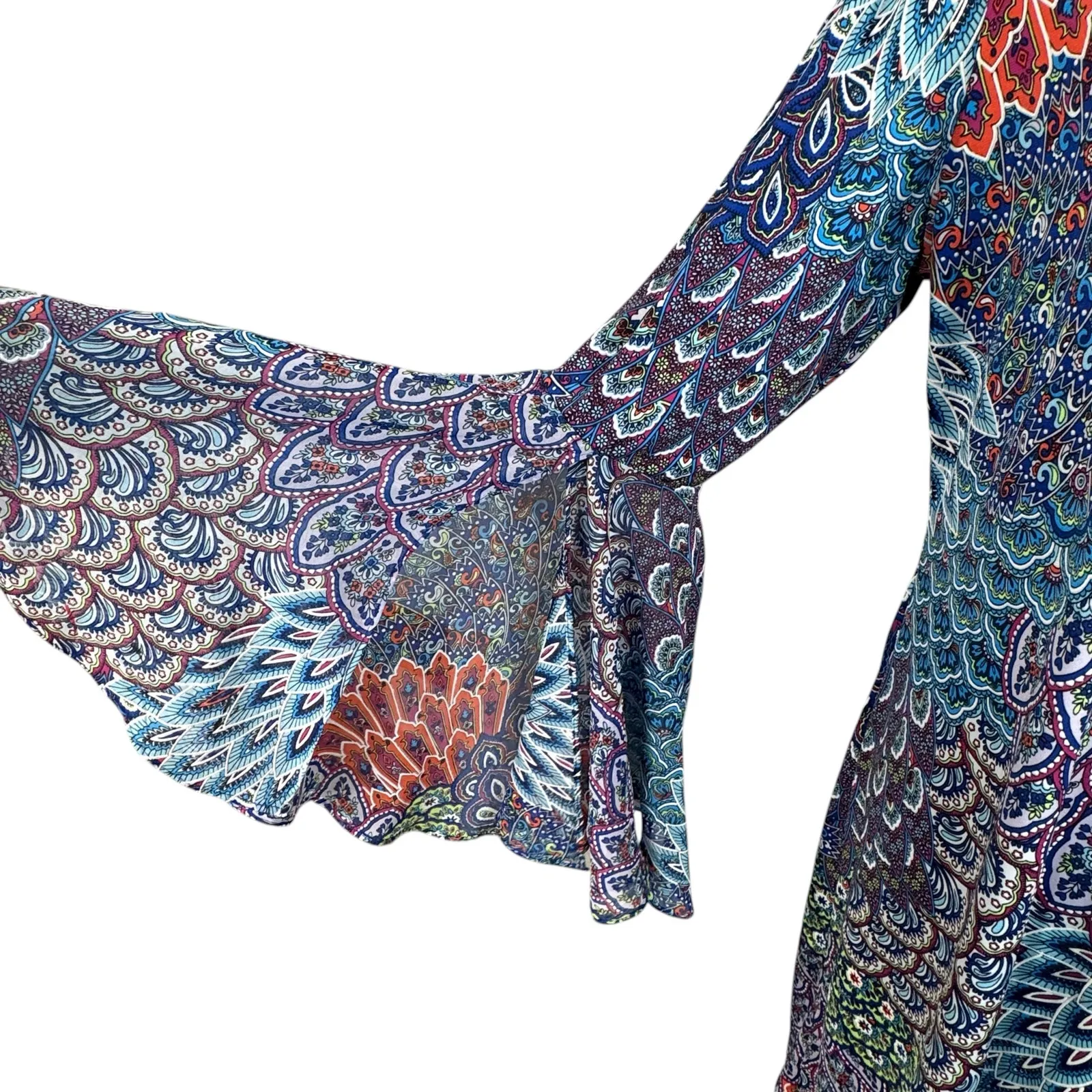 Roz & Ali X-Large A-Line Dress Geometric Stretch Long Bell Sleeves Knee Length - Image 3