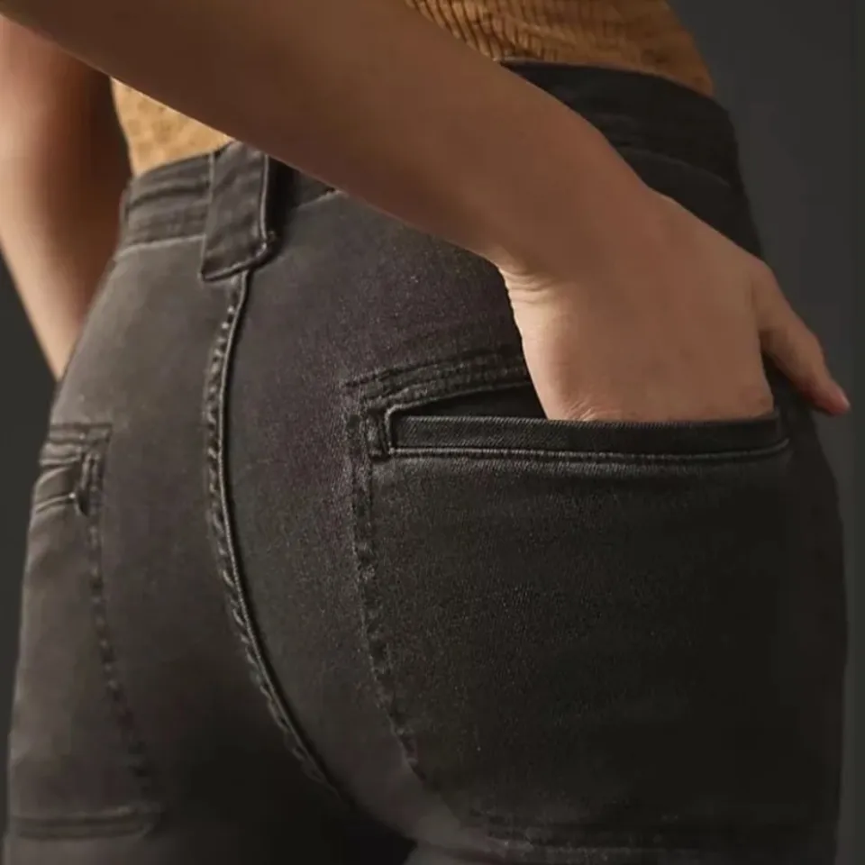 Anthropologie Pilcro Zip Moto Cargo Demilune Boot Jeans Washed Black 28 - Image 2