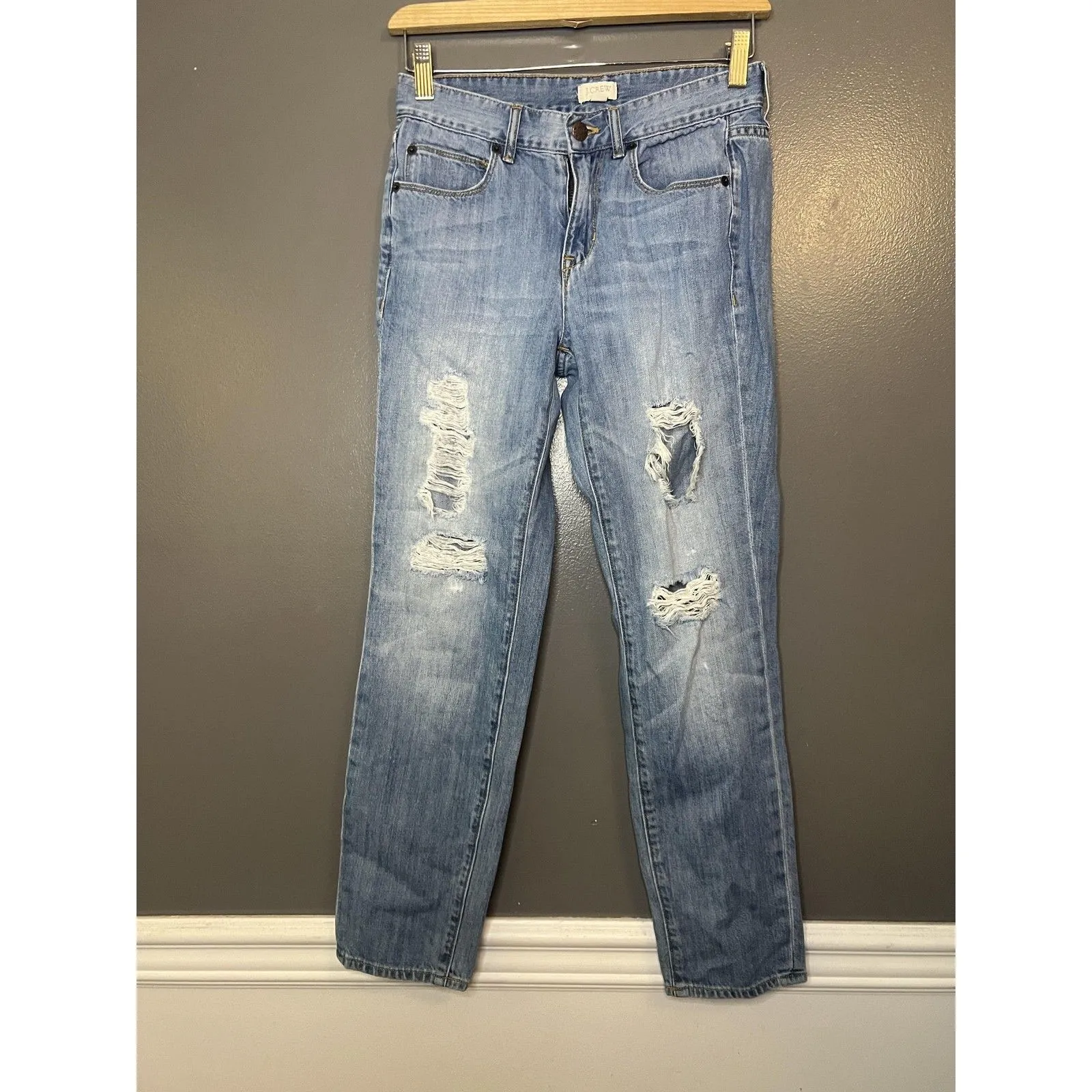 J Crew Jeans Womens 24 Light Wash Distressed 100% Cotton Straight Leg Denim Blue - Image 2