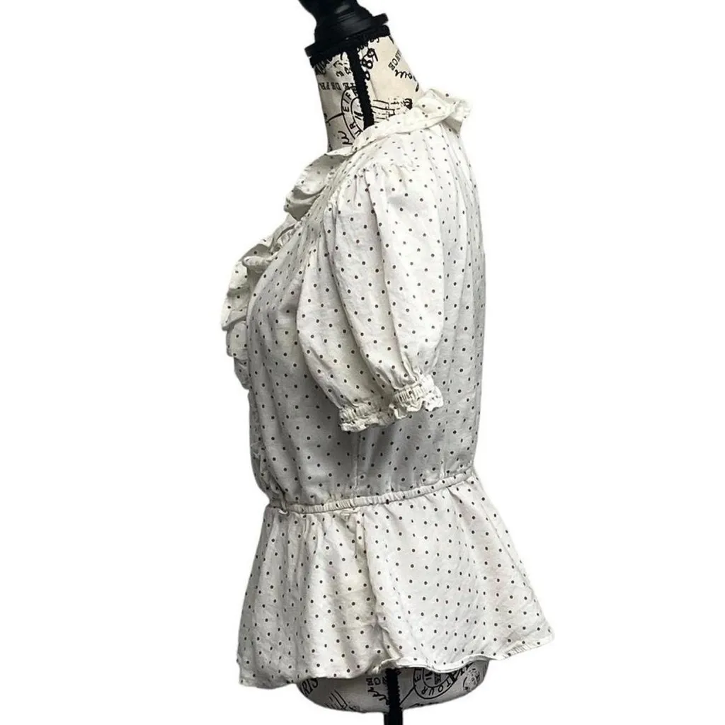 Lauren Conrad LC Women’s White Polka Dot Ruffle Blouse Size S Coquette Retro - Image 4