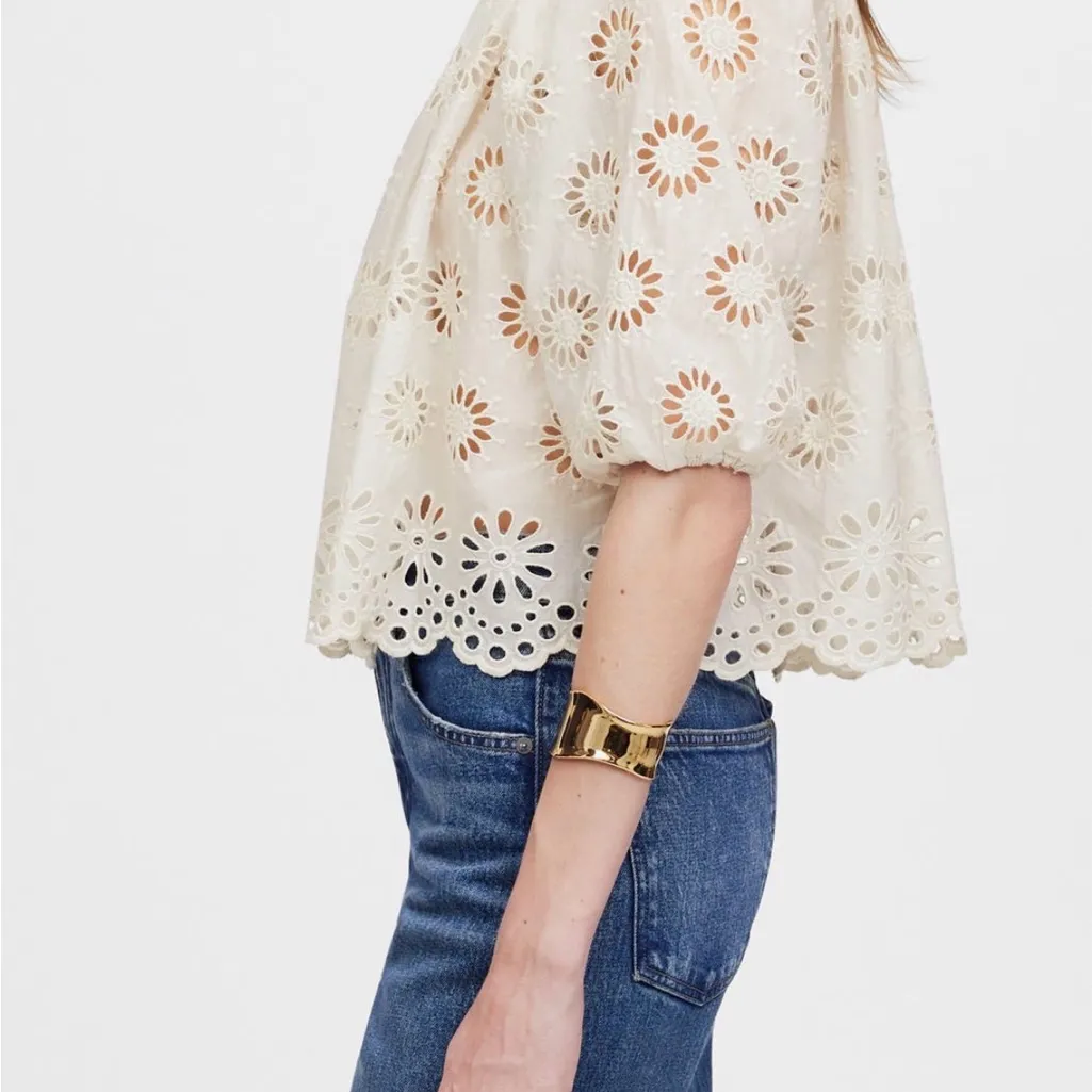 Madewell NWT Embroidered Shirred Puff Sleeve Top size medium - Image 3