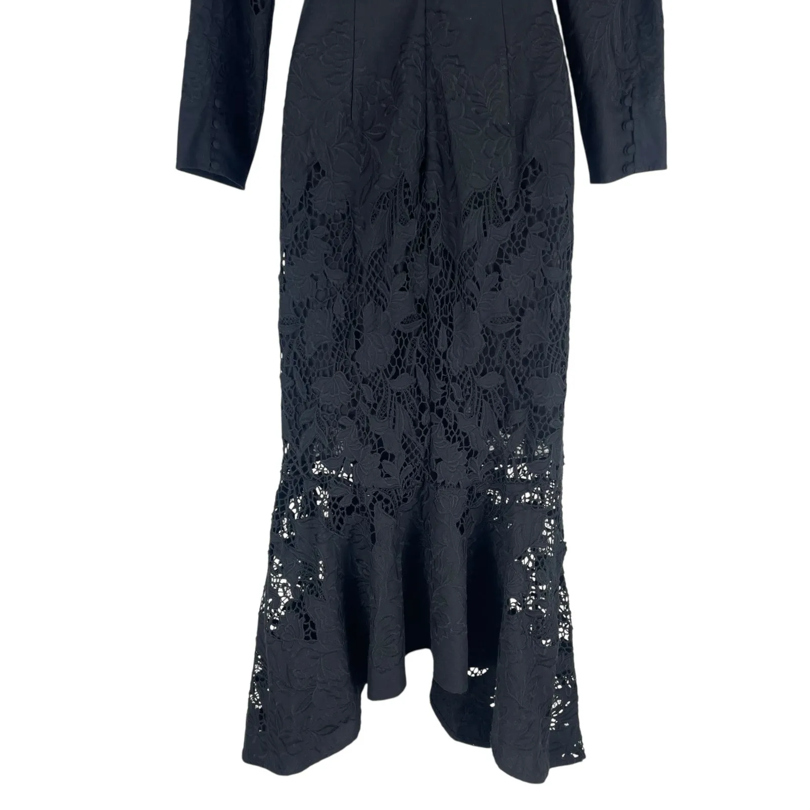Marchesa Rosa Black Linen Lace Maxi Dress Handkerchief Hem Size 2 - Image 11