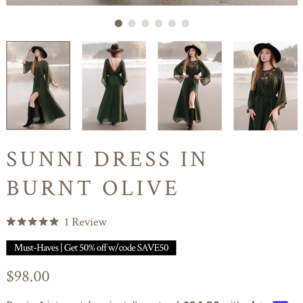 Joyfolie Sunni Burnt Olive Lace Maxi Dress XS Boho Bell Sleeve High Slit NWOT Green - Image 7
