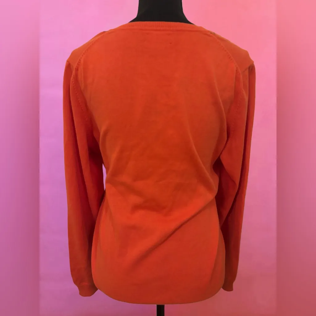 Tommy Hilfiger Orange & Tan Pima Cotton Argyle V-Neck Sweater - Size XL - Image 10