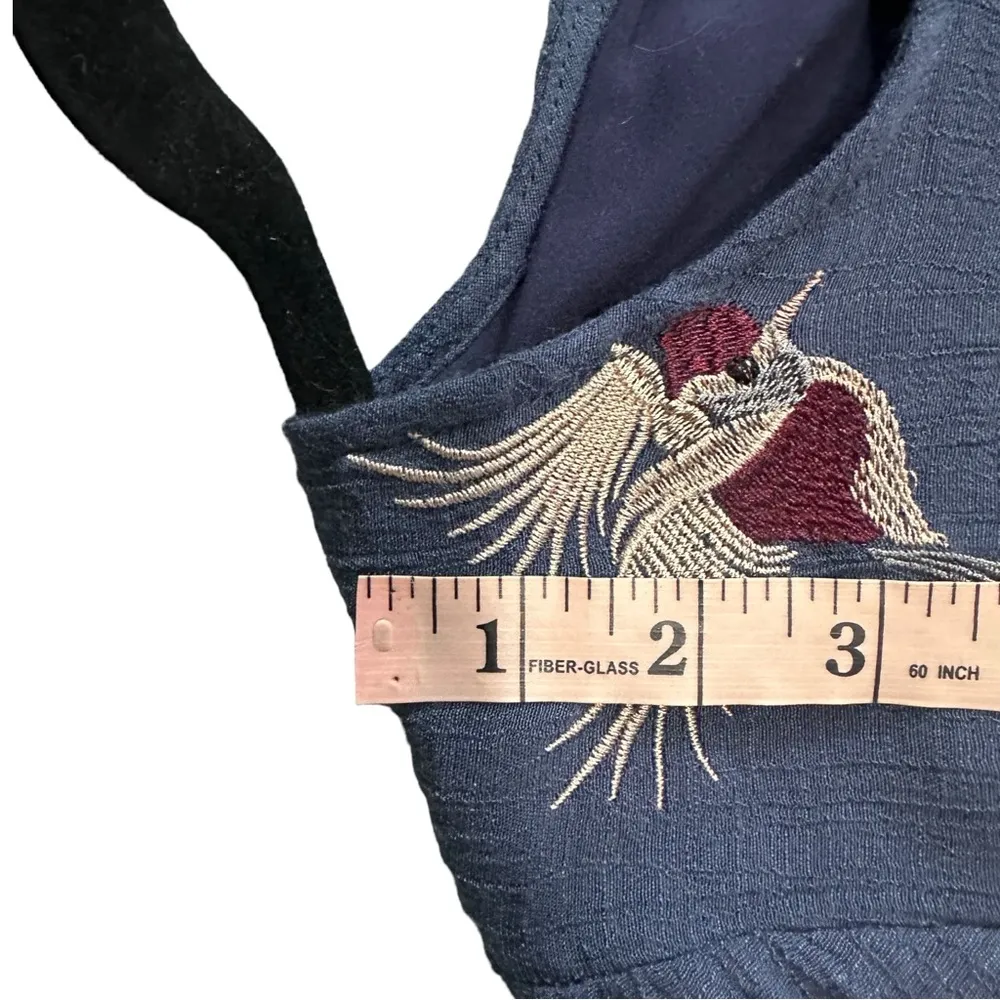 Umgee Navy Blue Embroidered Floral Long Sleeve Mini Dress Tiered Sleeve MEDIUM - Image 9