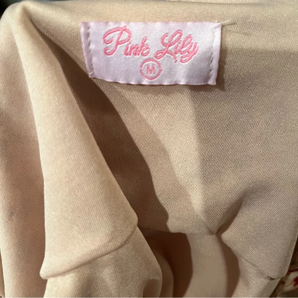 Pink Lilly Neutral Pink Floral Long Sleeve Button Down Maxi Dress Womens Size M - Image 5