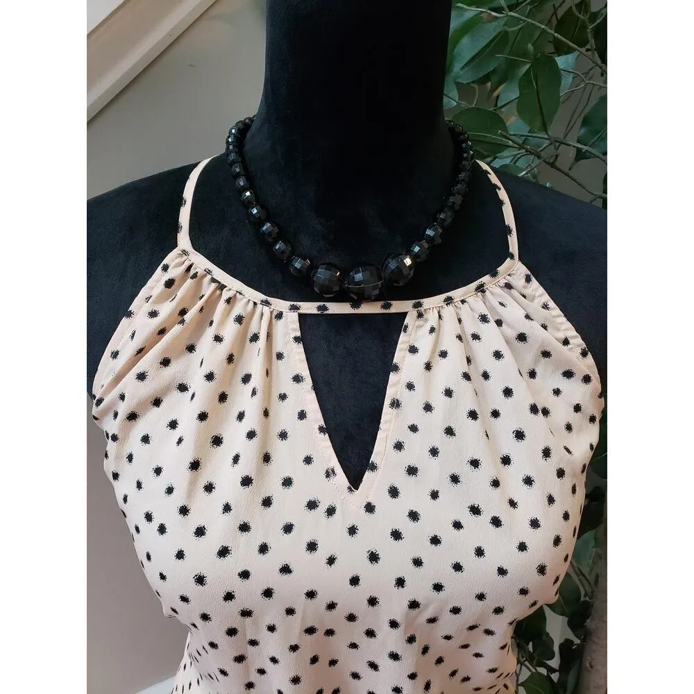 Bar III Knee Length Dress Women Large Beige Black Polka Dot Sleeveless Tie Waist - Image 5