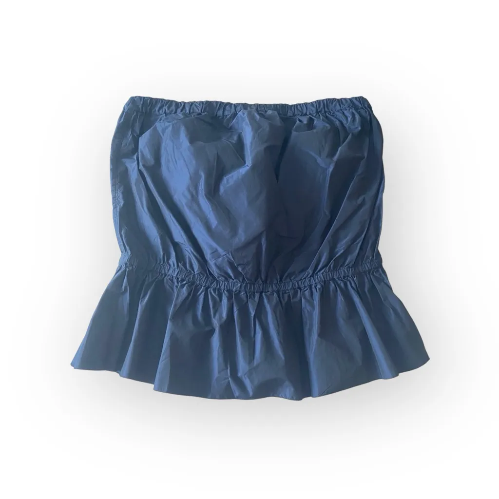 new 7 for All Mankind® ㋛ Shiny Taffeta Strapless Peplum Top  ㋛ Midnight Navy ㋛ L - Image 3